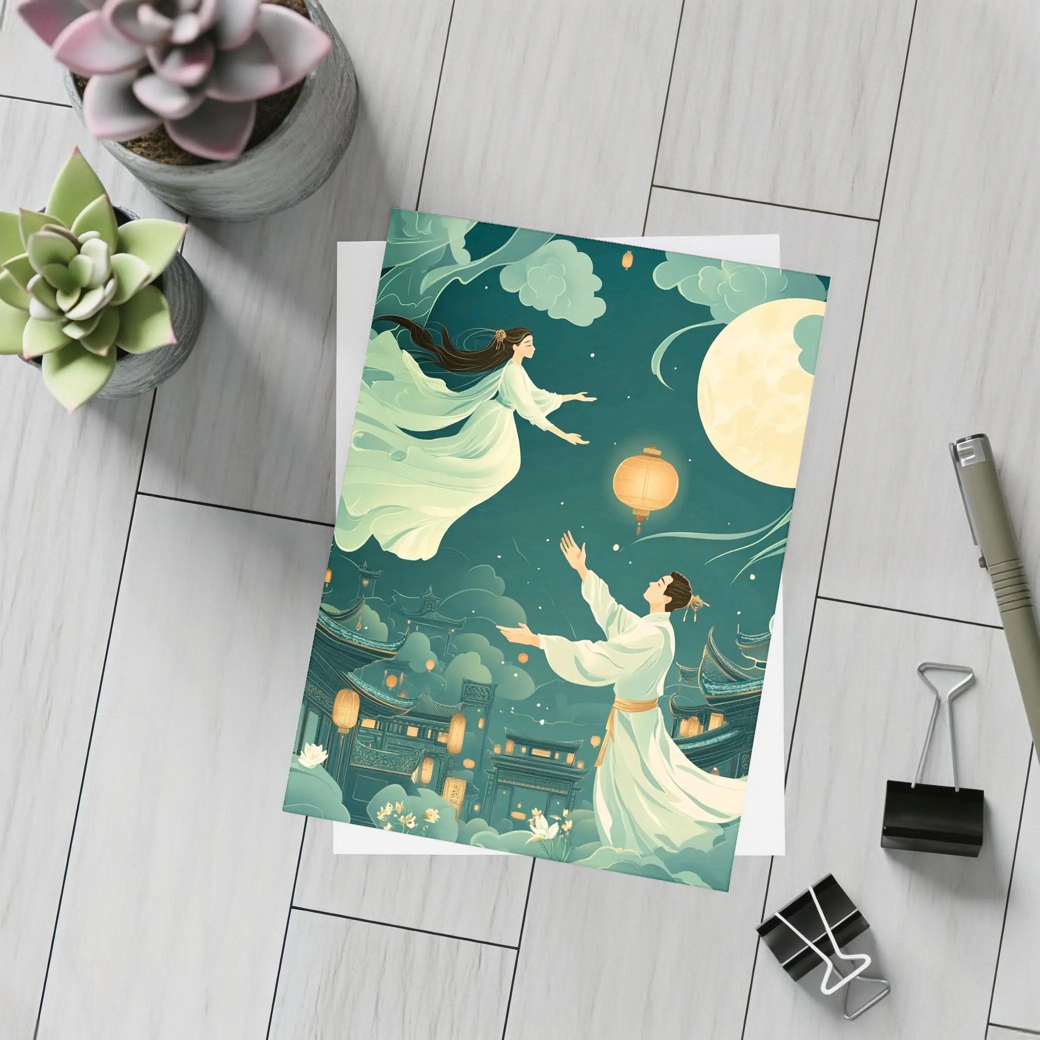 Chinese Moon Festival Legend Illustration Night Sky – Postcards