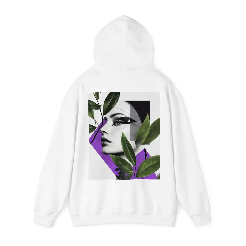 Woman Face Collage Art Green Leaves Purple – Hoodies