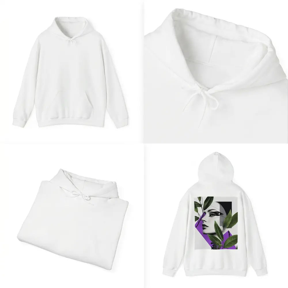 Woman Face Collage Art Green Leaves Purple – Hoodies