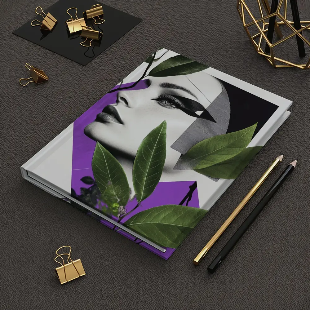Woman Face Collage Art Green Leaves Purple – Notebooks