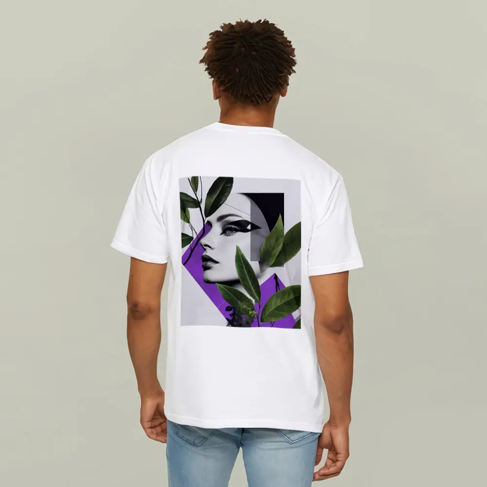 Woman Face Collage Art Green Leaves Purple – T-Shirts