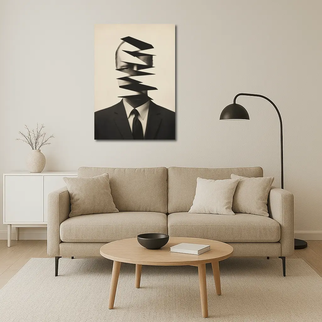Fragmented Man Portrait Surreal Black White – Wall Art