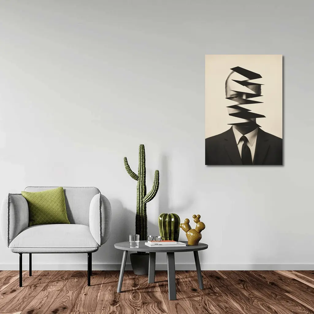 Fragmented Man Portrait Surreal Black White – Wall Art