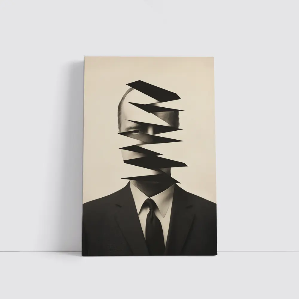 Fragmented Man Portrait Surreal Black White – Wall Art