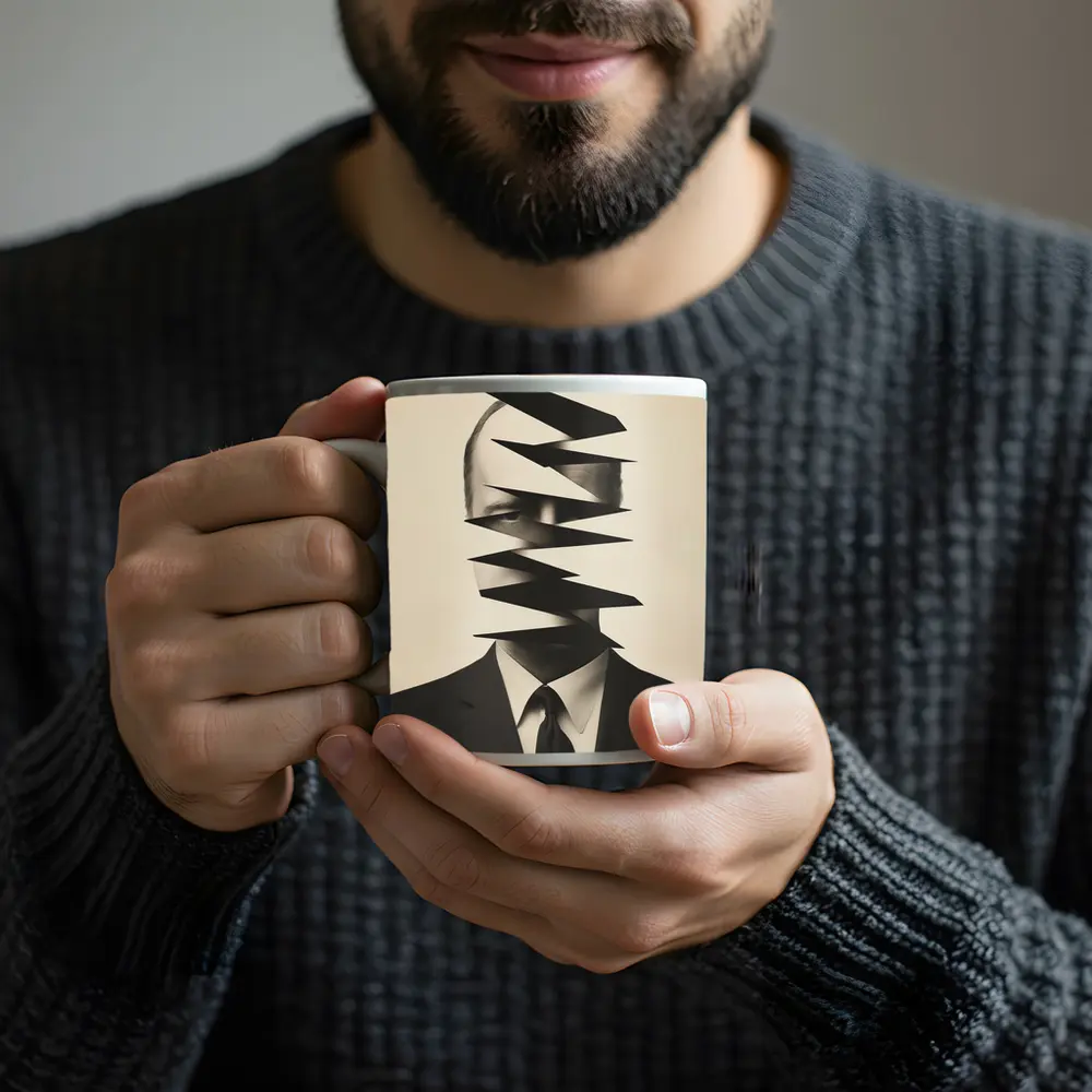 Fragmented Man Portrait Surreal Black White – Mugs