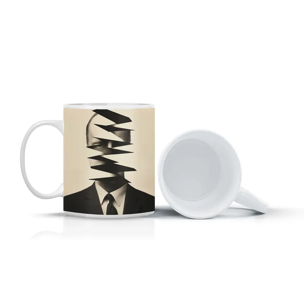 Fragmented Man Portrait Surreal Black White – Mugs
