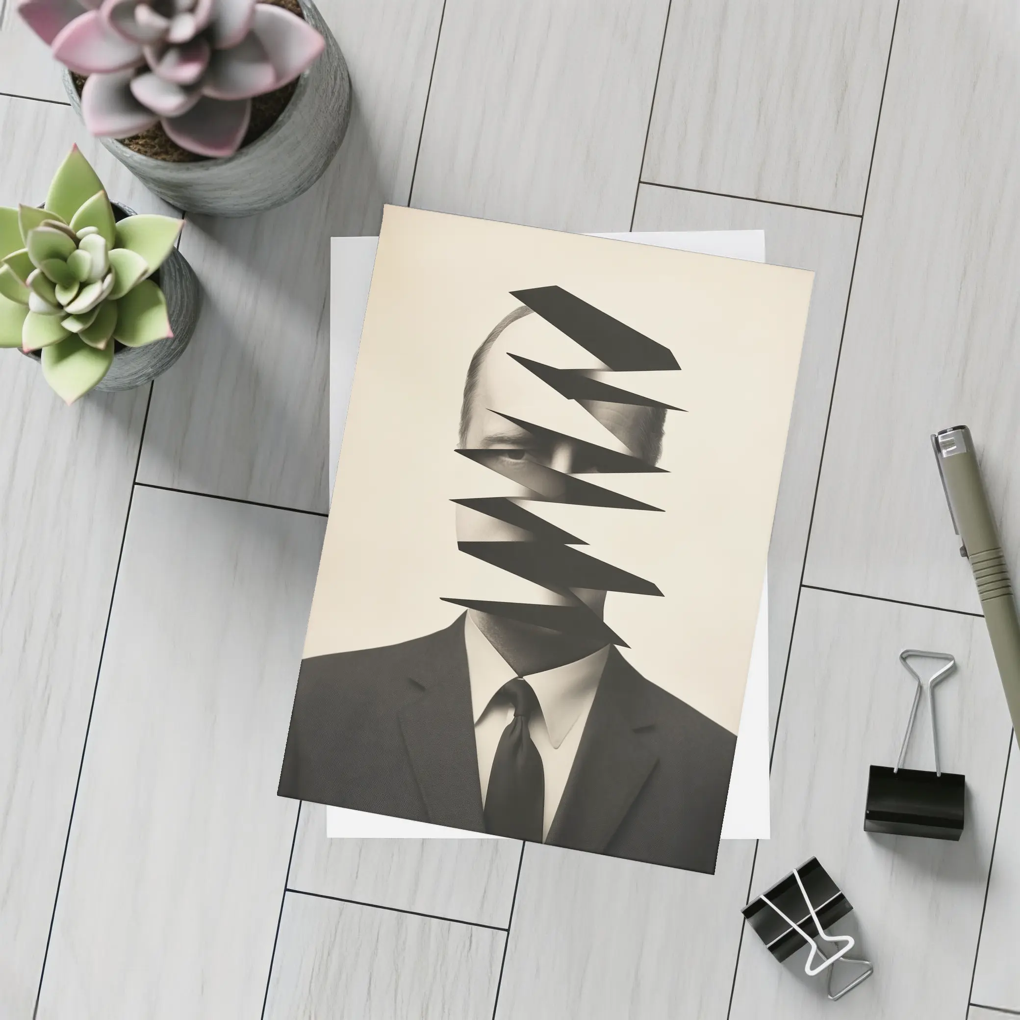 Fragmented Man Portrait Surreal Black White – Postcards