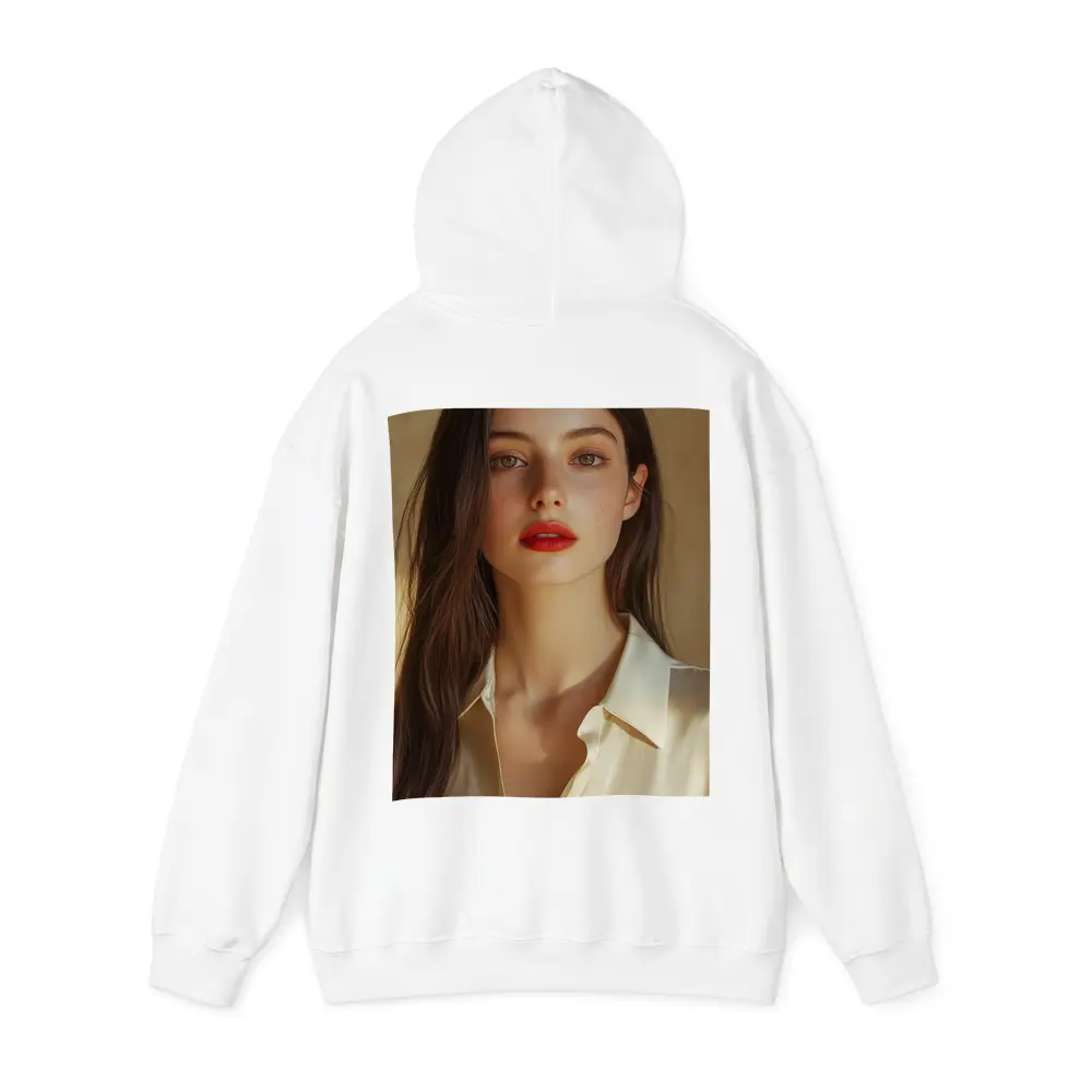 Young Woman Red Lips Warm Beige Background – Hoodies
