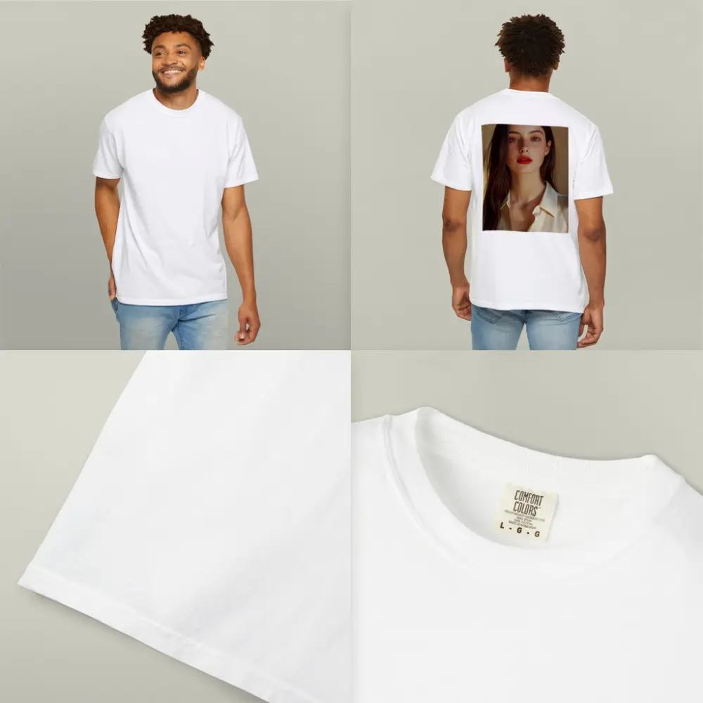 Young Woman Red Lips Warm Beige Background – T-Shirts