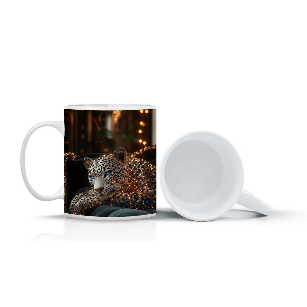 Gold Jeweled Leopard Resting On Velvet Sofa – Mugs