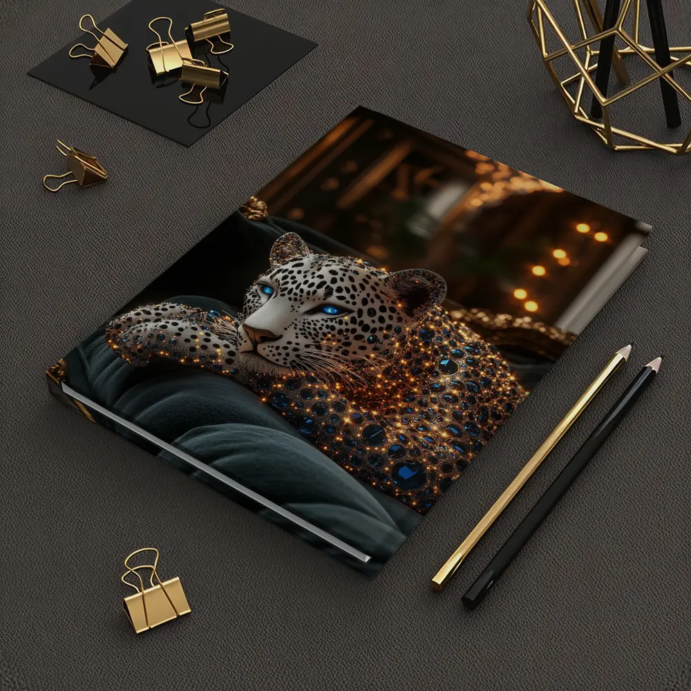 Gold Jeweled Leopard Resting On Velvet Sofa – Notebooks