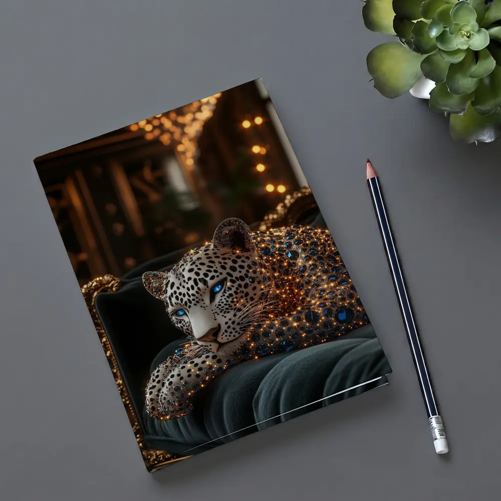Gold Jeweled Leopard Resting On Velvet Sofa – Notebooks