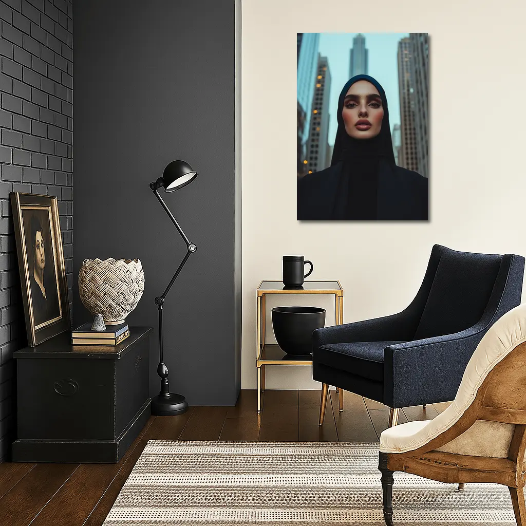 Woman in Hijab City Skyline Portrait – Wall Art