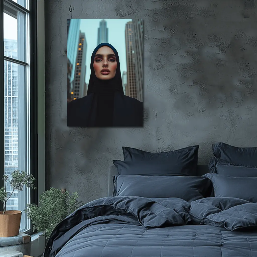 Woman in Hijab City Skyline Portrait – Wall Art