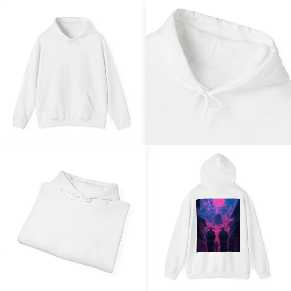 Samurai Warriors Walking Neon Pink Night – Hoodies
