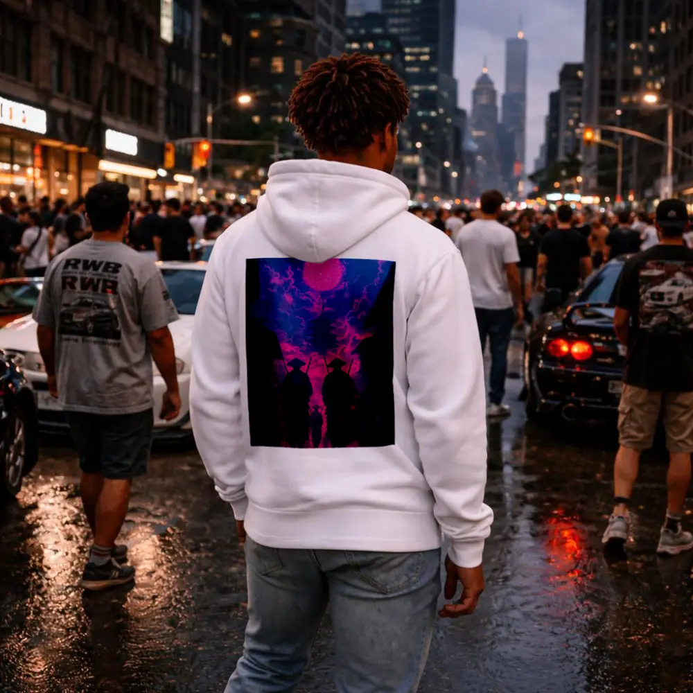 Samurai Warriors Walking Neon Pink Night – Hoodies