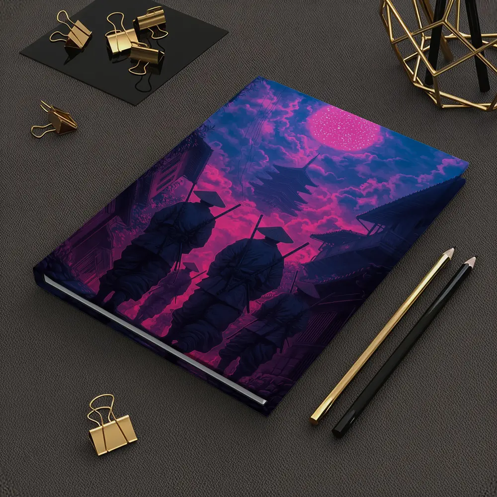 Samurai Warriors Walking Neon Pink Night – Notebooks