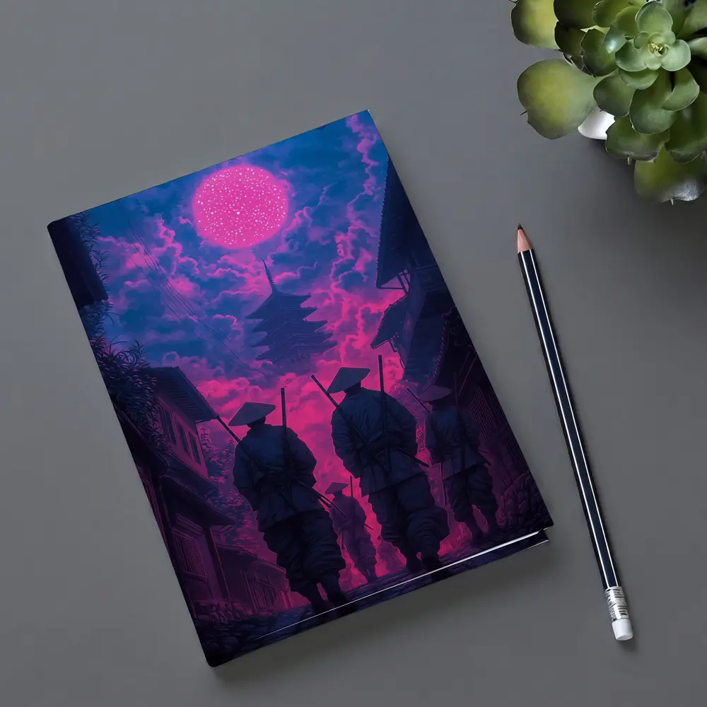 Samurai Warriors Walking Neon Pink Night – Notebooks
