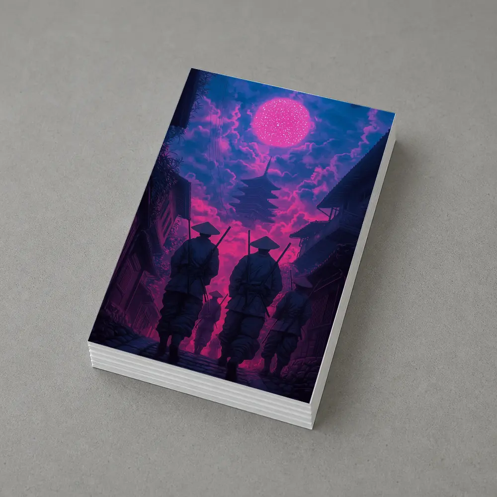 Samurai Warriors Walking Neon Pink Night – Postcards