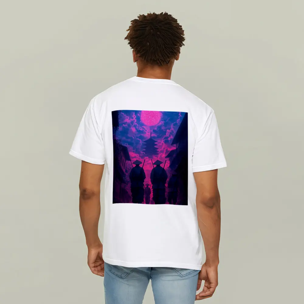 Samurai Warriors Walking Neon Pink Night – T-Shirts