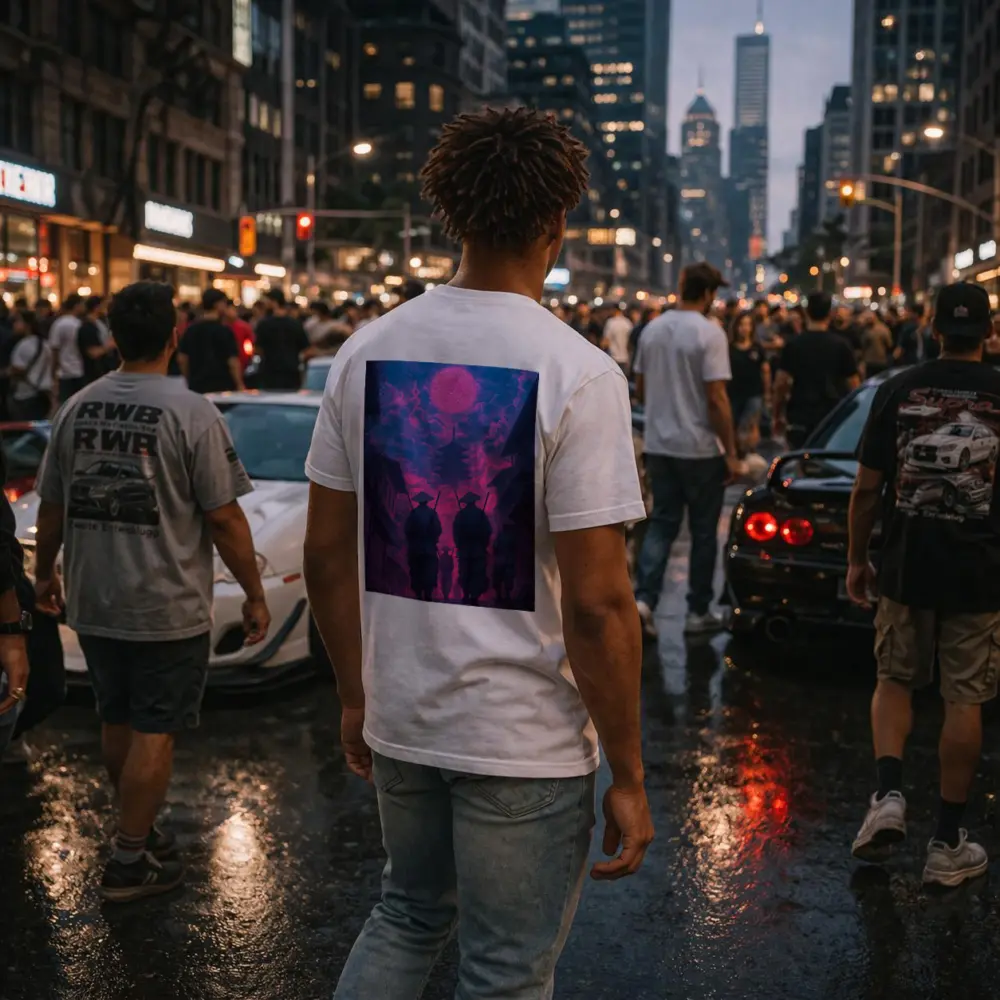 Samurai Warriors Walking Neon Pink Night – T-Shirts