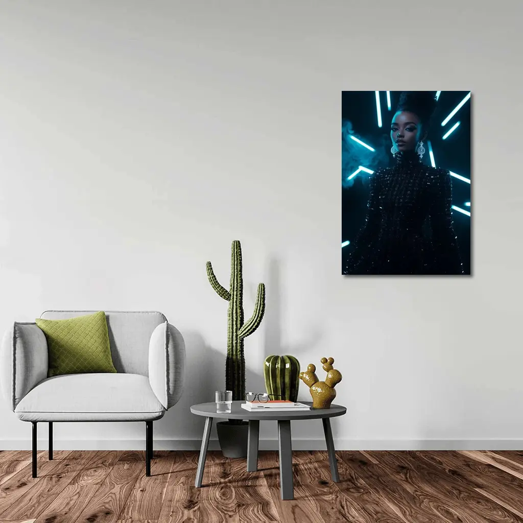 Black Sequin Dress Woman Neon Lights – Wall Art