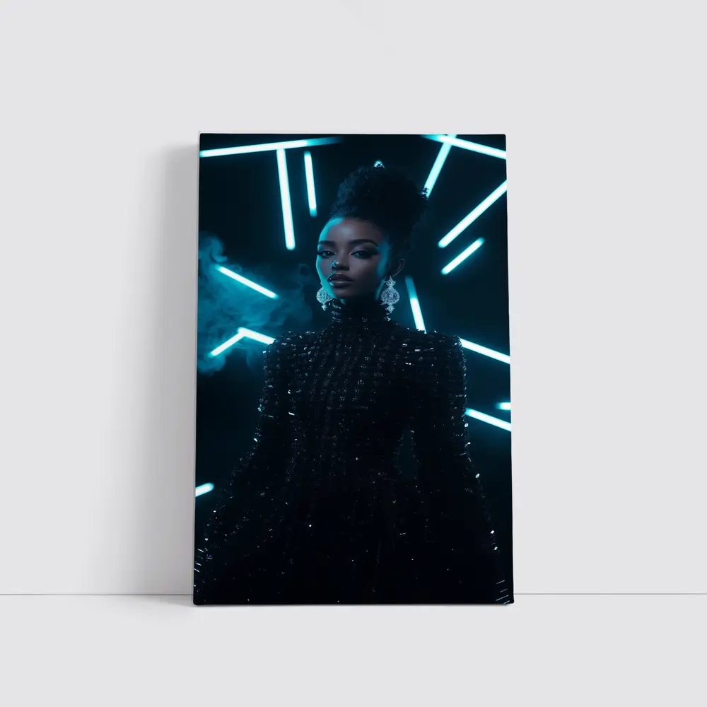Black Sequin Dress Woman Neon Lights – Wall Art