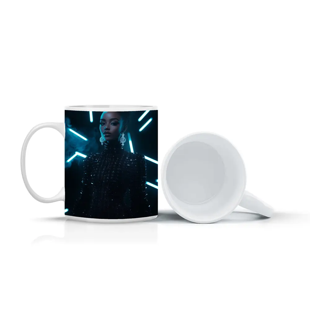 Black Sequin Dress Woman Neon Lights – Mugs