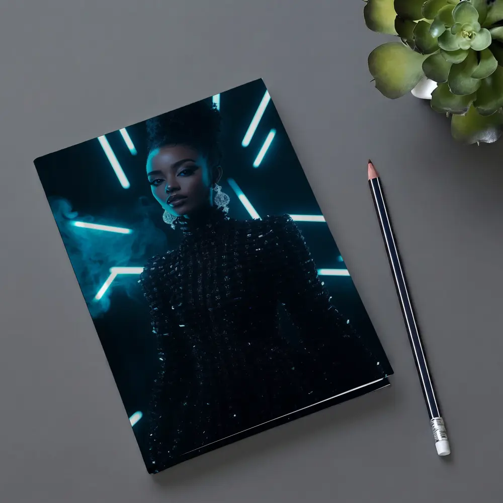 Black Sequin Dress Woman Neon Lights – Notebooks