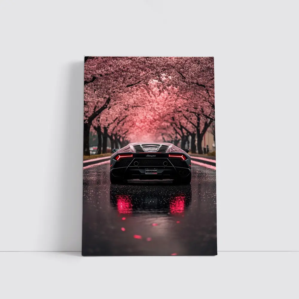 Lamborghini Huracan Black Cherry Blossom Street – Wall Art