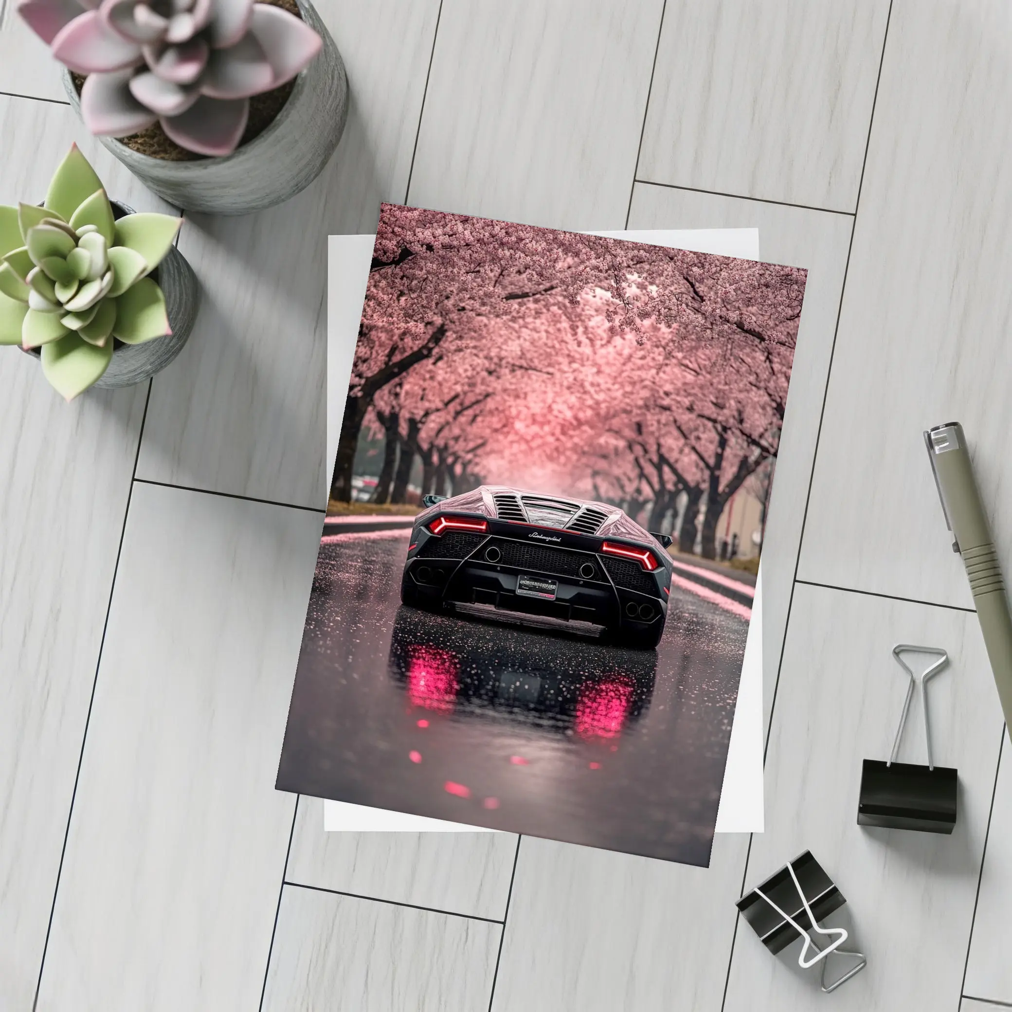 Lamborghini Huracan Black Cherry Blossom Street – Postcards