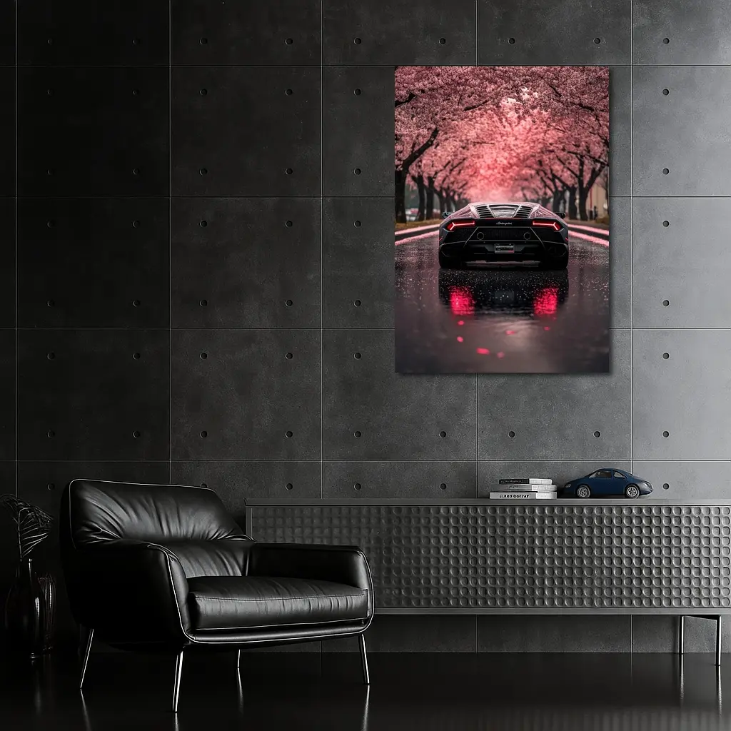 Lamborghini Huracan Black Cherry Blossom Street – Wall Art