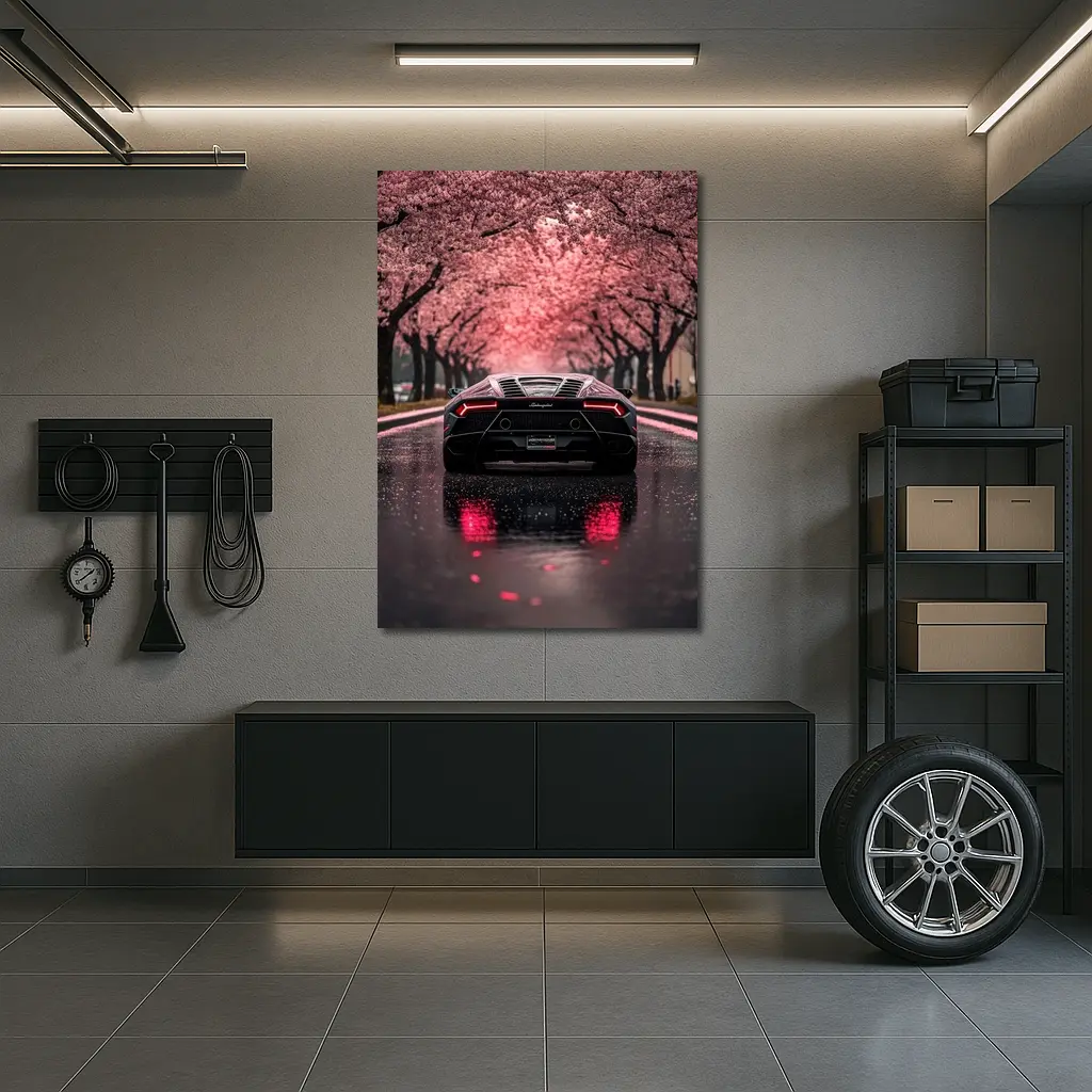 Lamborghini Huracan Black Cherry Blossom Street – Wall Art