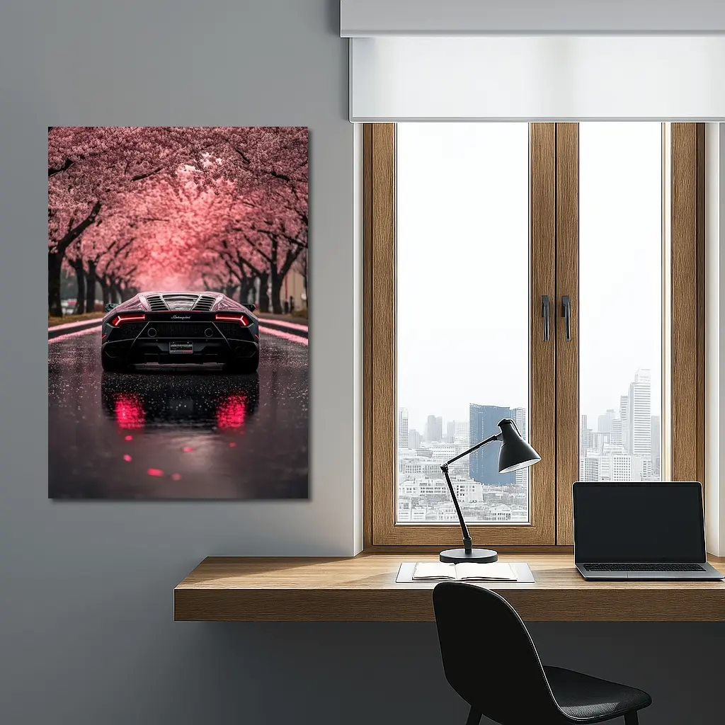 Lamborghini Huracan Black Cherry Blossom Street – Wall Art