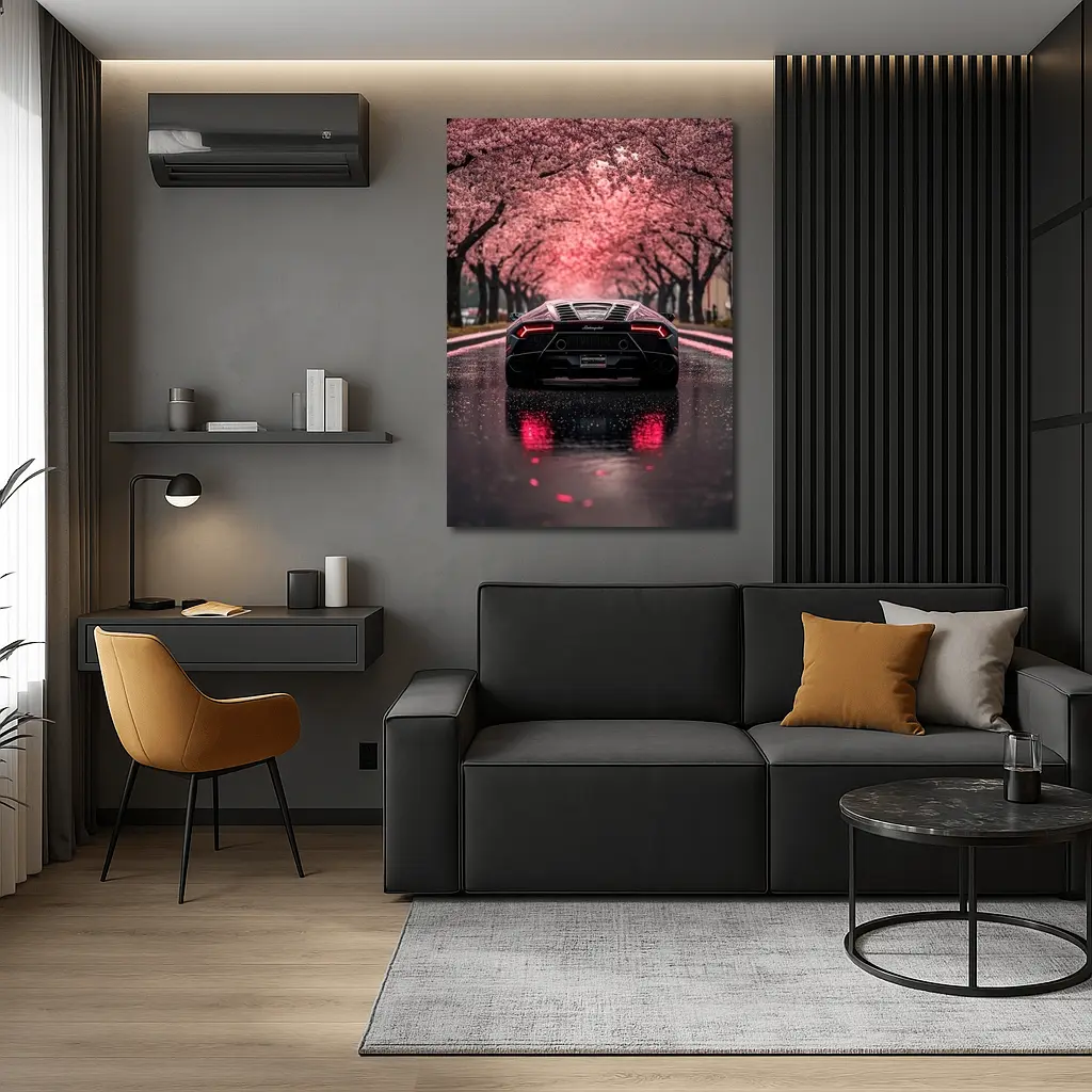 Lamborghini Huracan Black Cherry Blossom Street – Wall Art