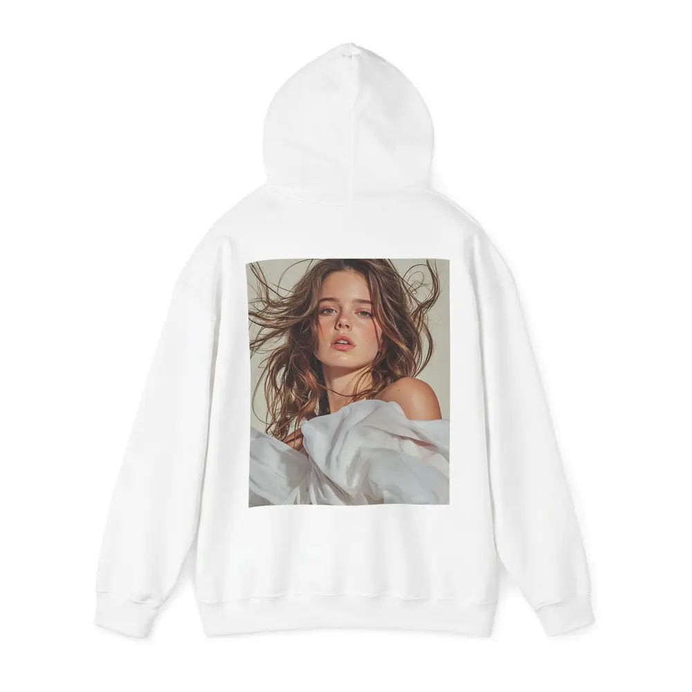 Young Woman White Fabric Flowing Hair Portrait – Hoodies