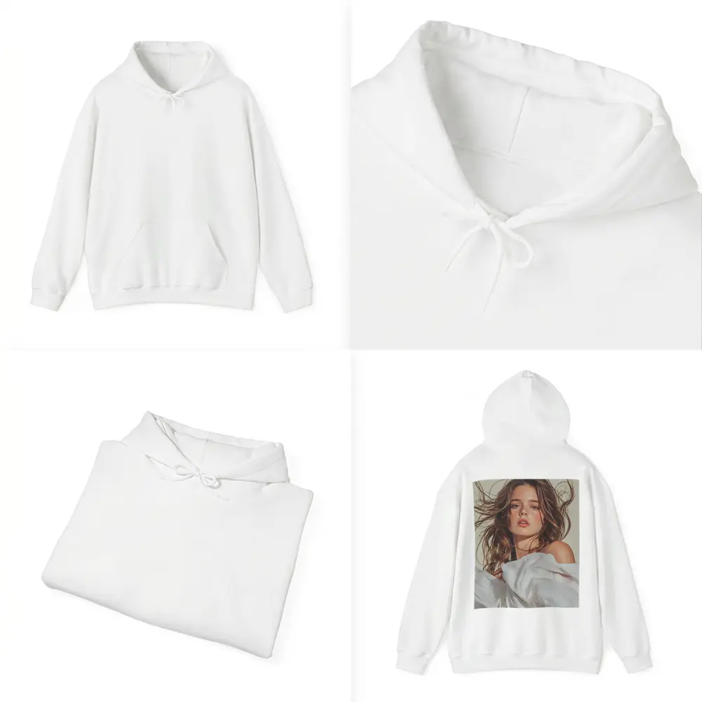 Young Woman White Fabric Flowing Hair Portrait – Hoodies