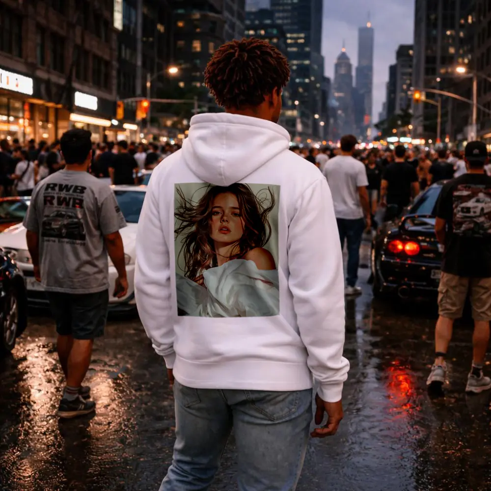 Young Woman White Fabric Flowing Hair Portrait – Hoodies