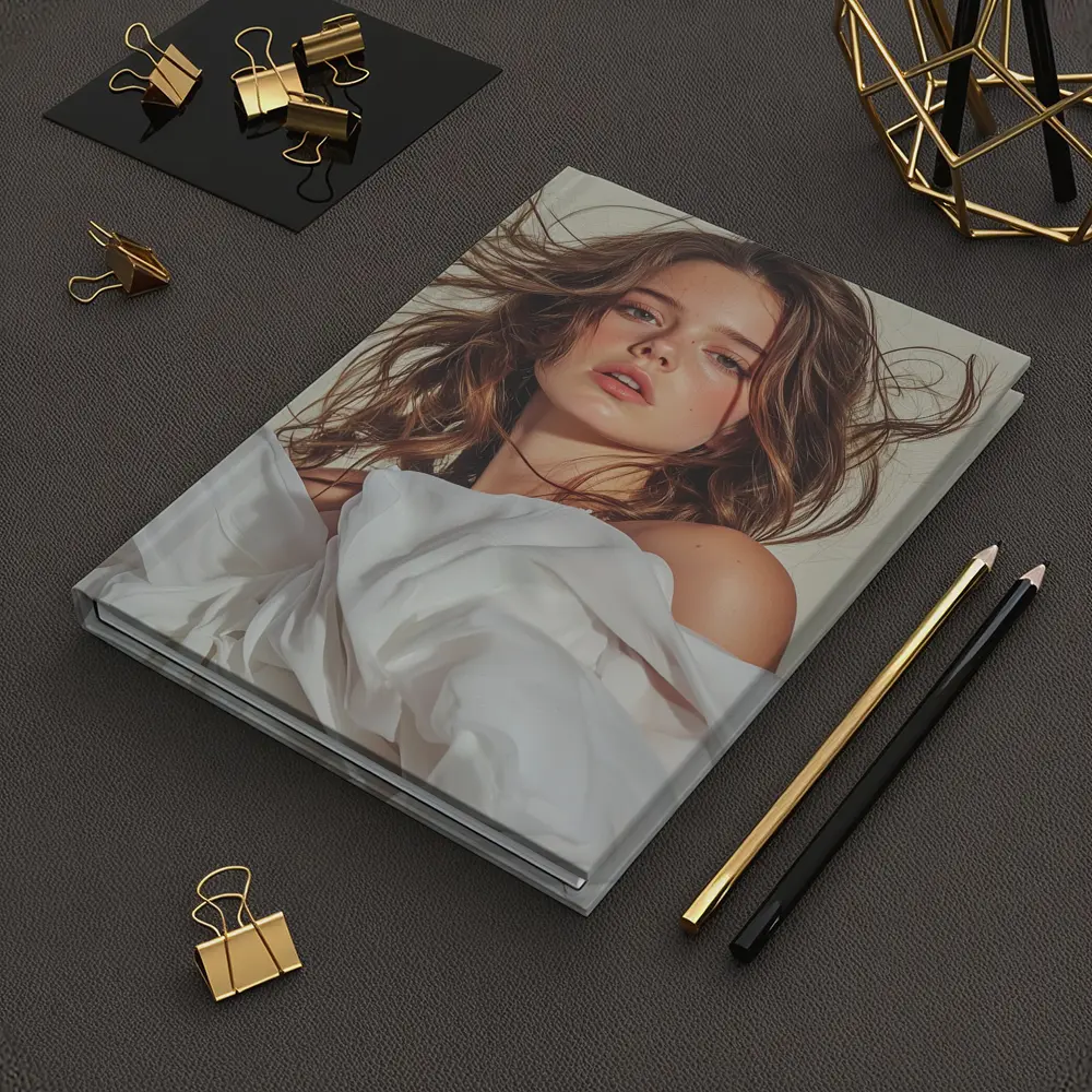 Young Woman White Fabric Flowing Hair Portrait – Notebooks