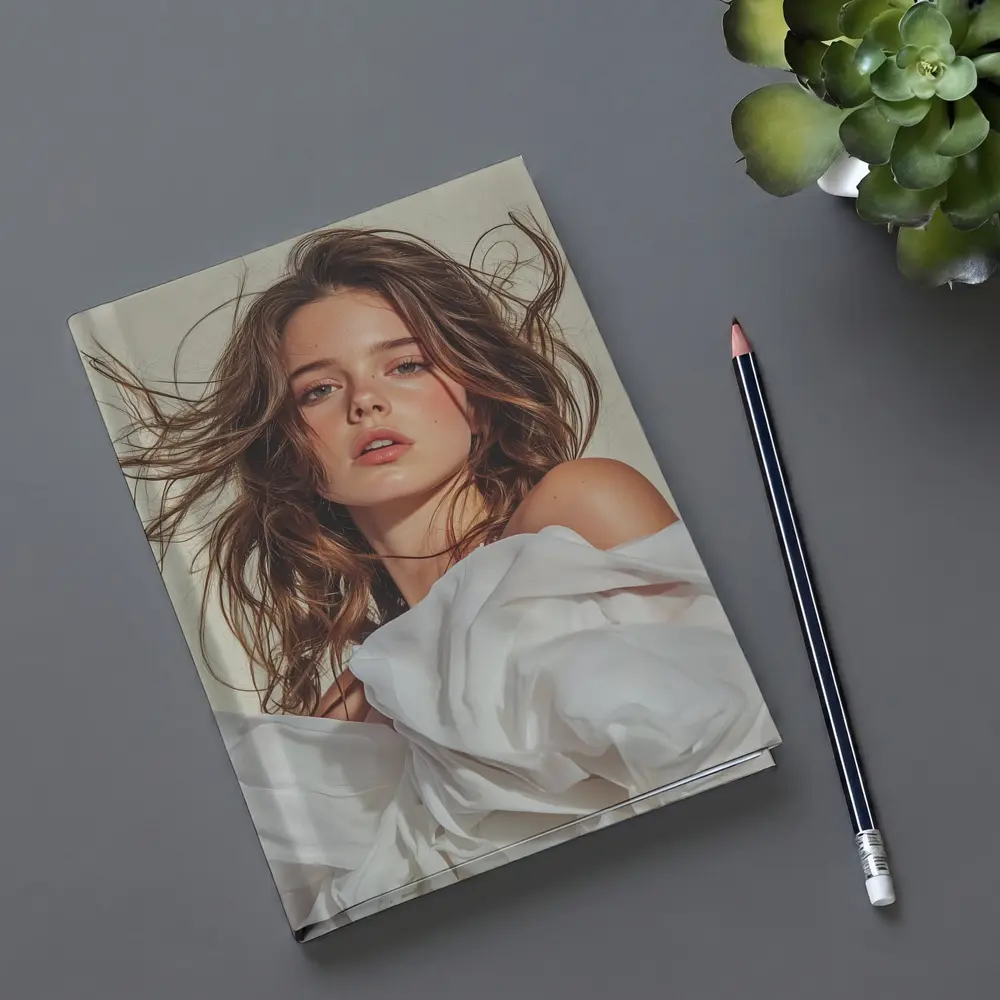 Young Woman White Fabric Flowing Hair Portrait – Notebooks