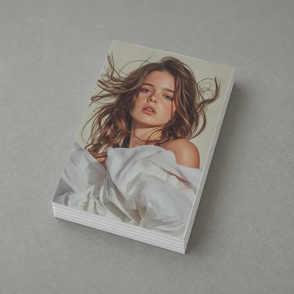 Young Woman White Fabric Flowing Hair Portrait – Postcards