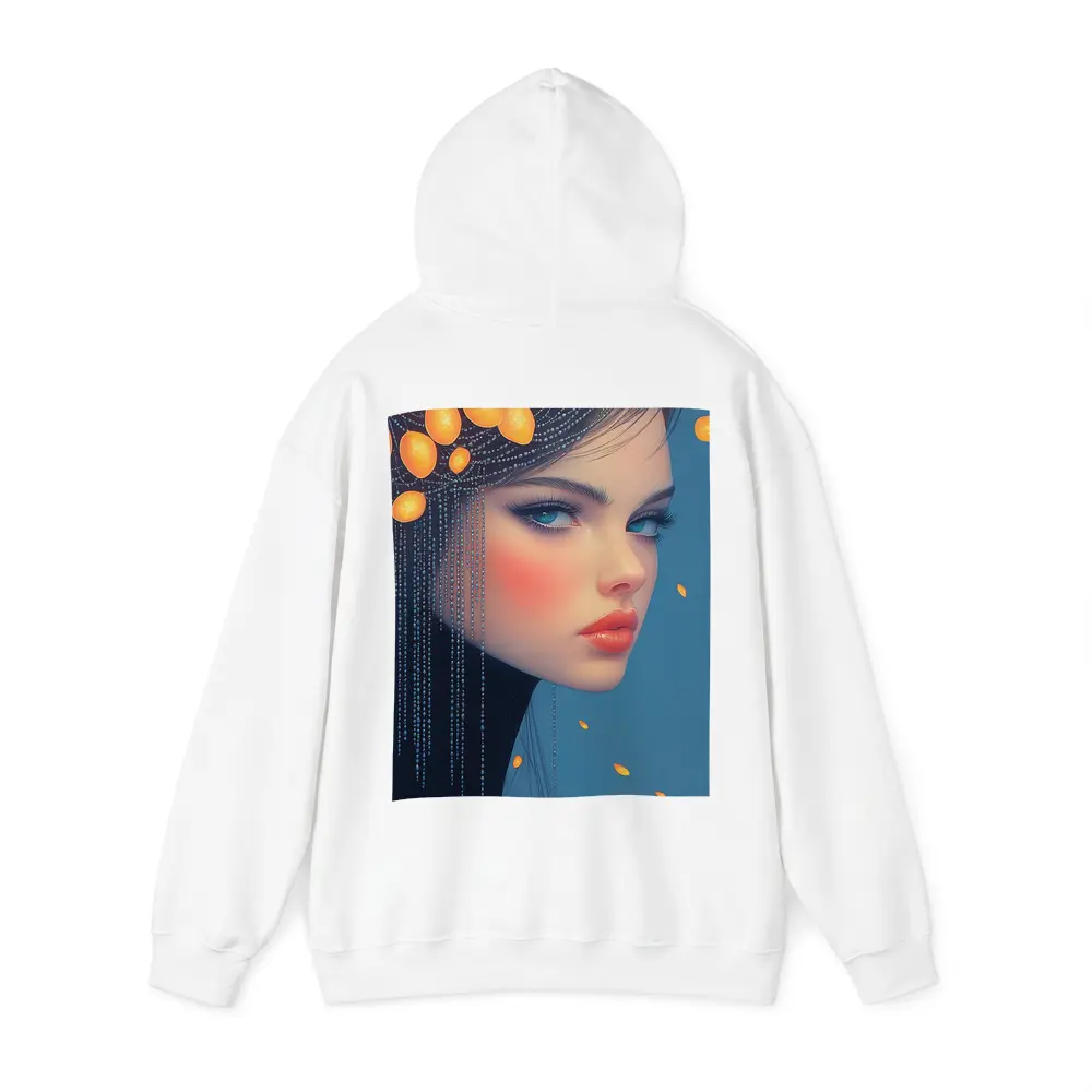 Woman Portrait Orange Fruits Blue Background – Hoodies