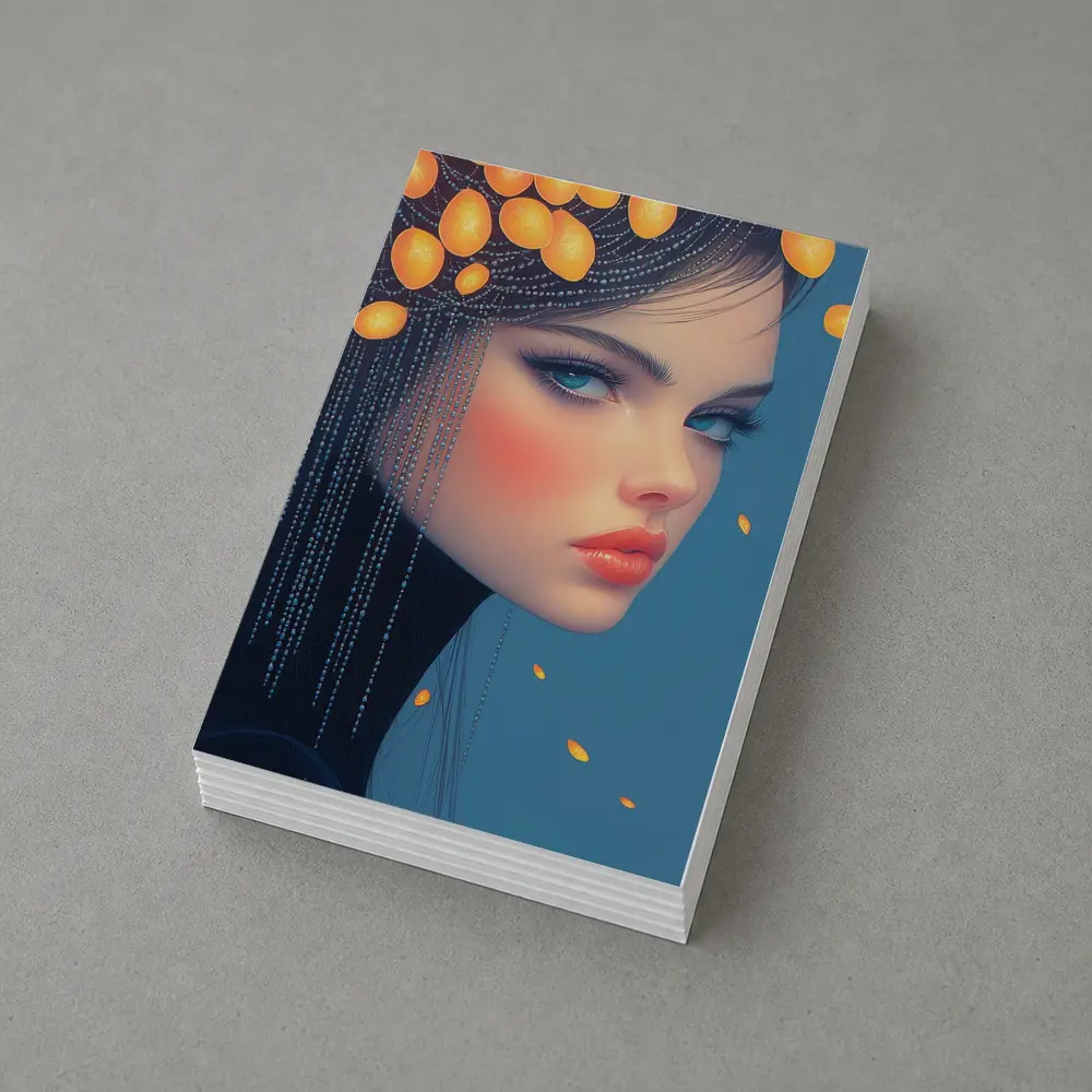 Woman Portrait Orange Fruits Blue Background – Postcards