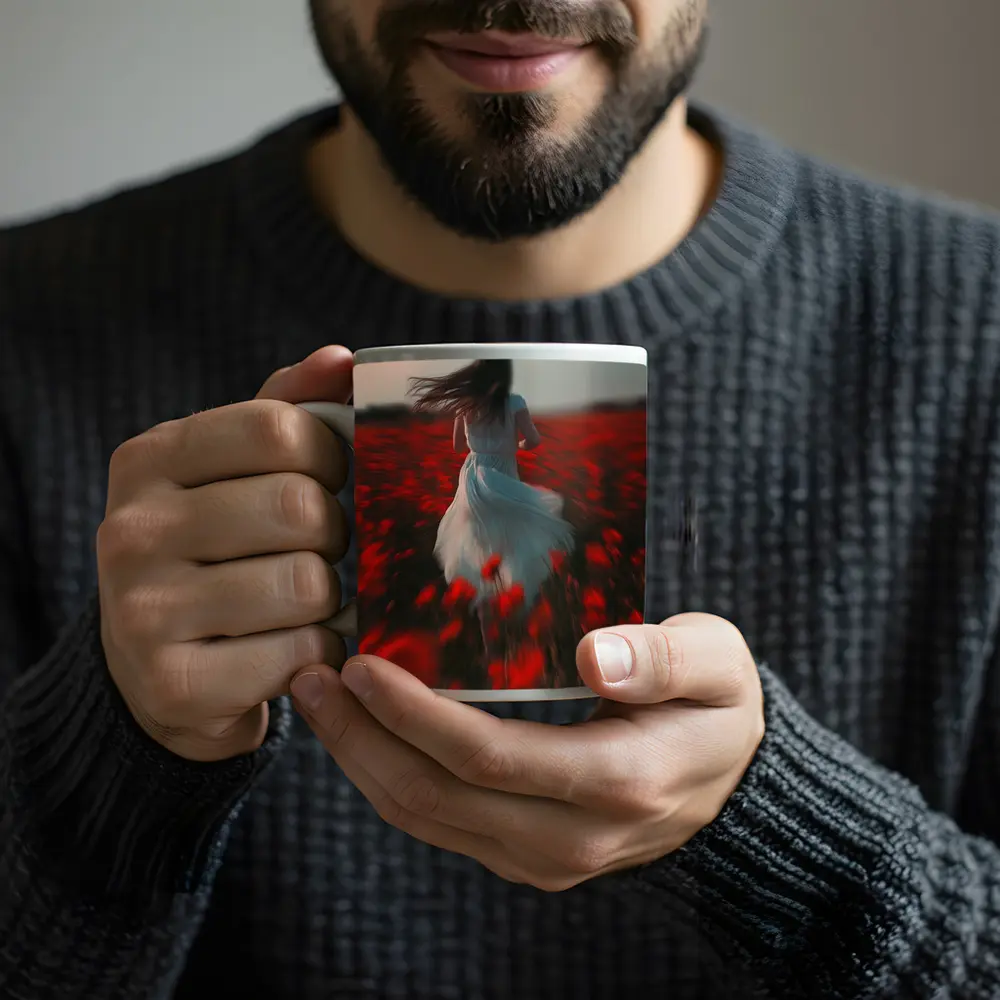 Woman Running Through Red Poppy Field – Mugs