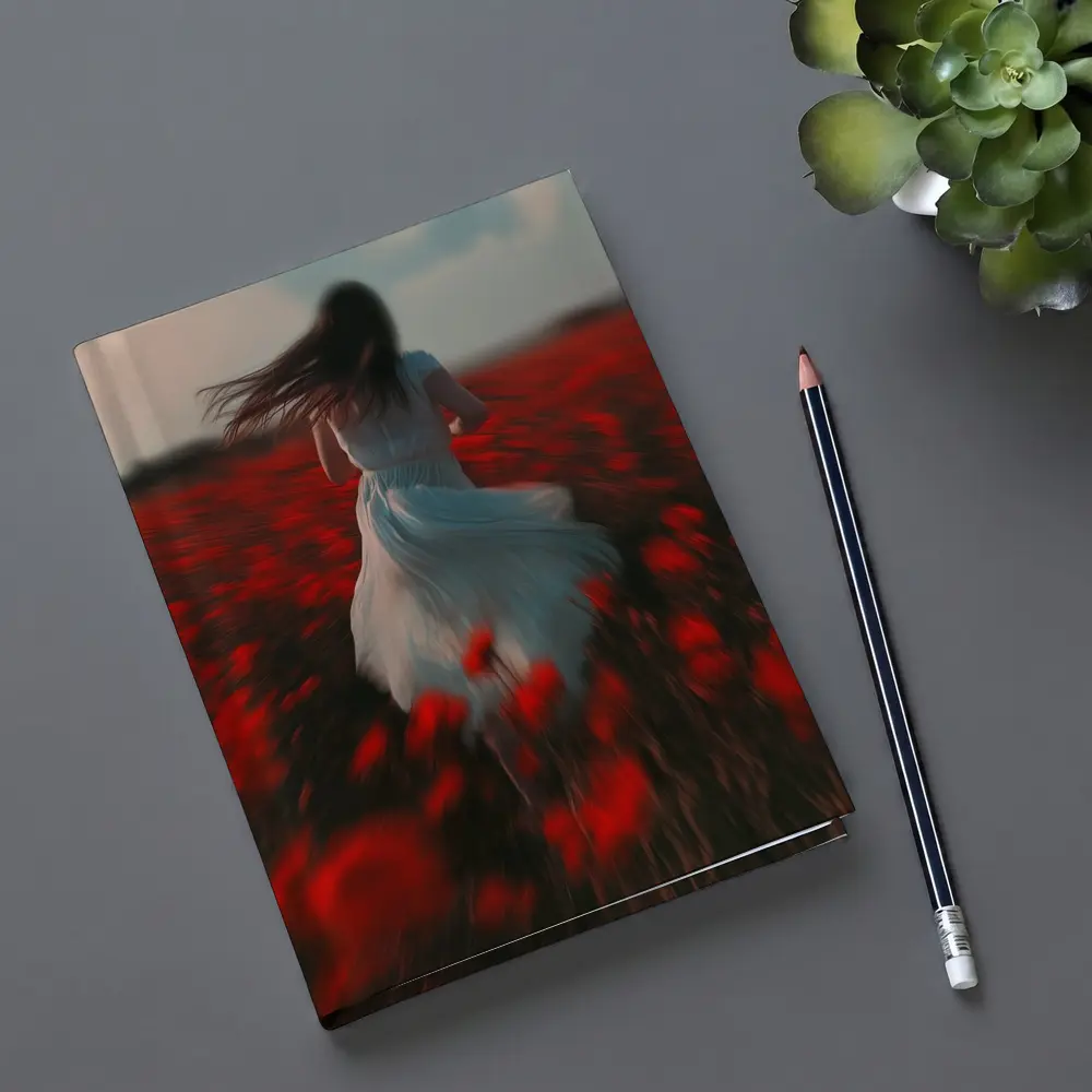 Woman Running Through Red Poppy Field – Notebooks