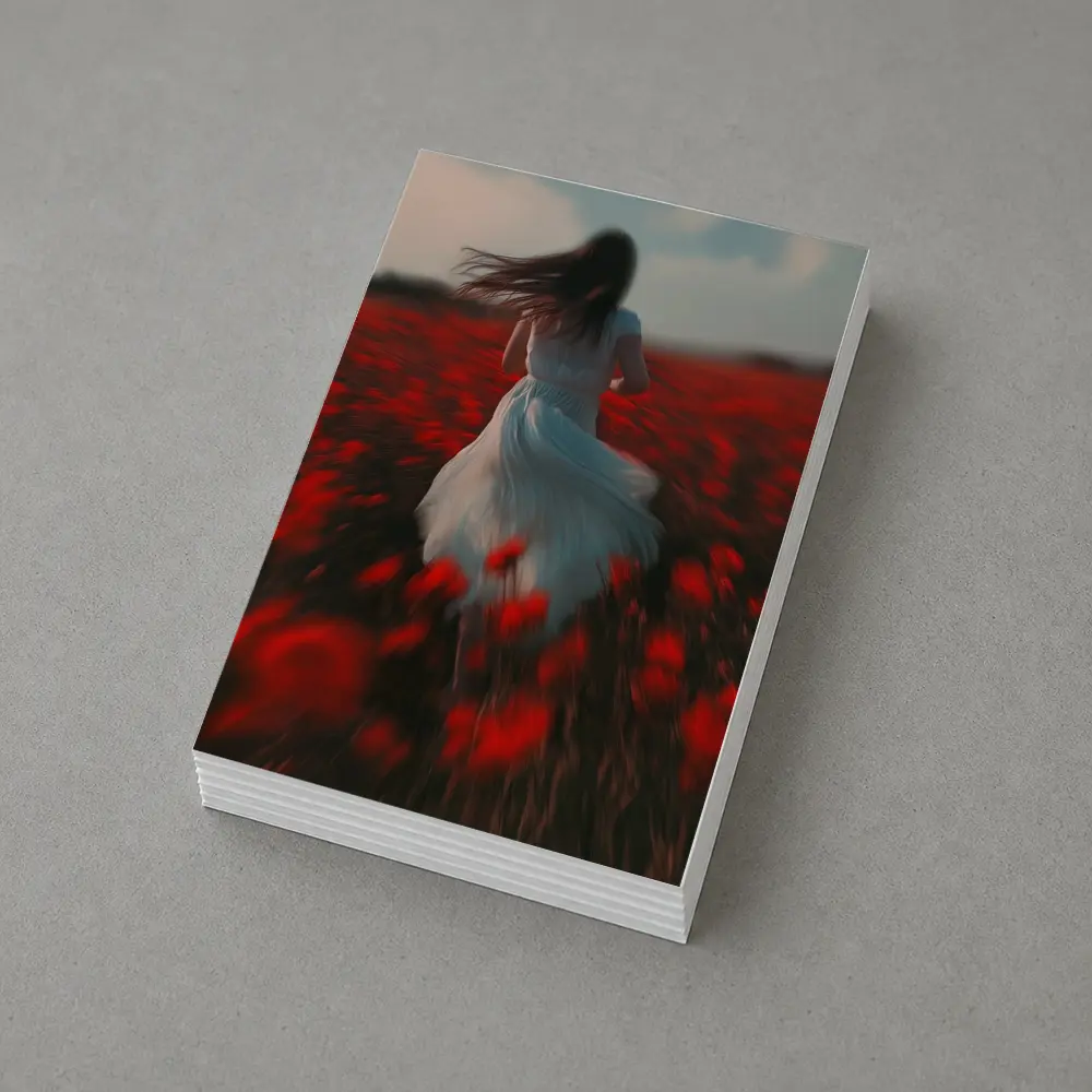 Woman Running Through Red Poppy Field – Postcards