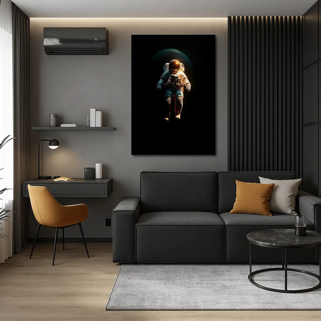 Astronaut Floating in Dark Space Earth – Wall Art