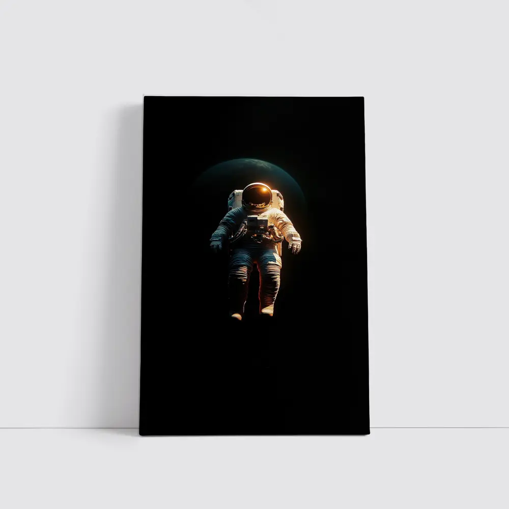 Astronaut Floating in Dark Space Earth – Wall Art