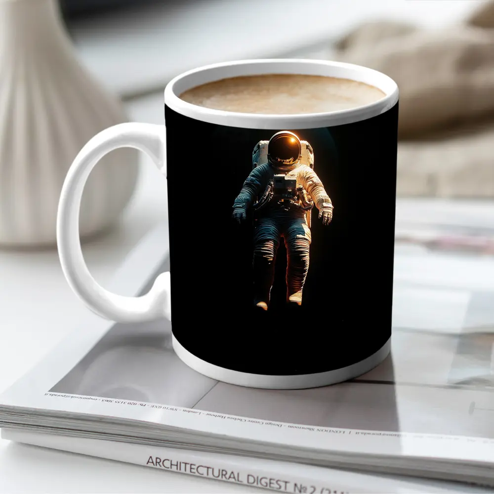 Astronaut Floating in Dark Space Earth – Mugs