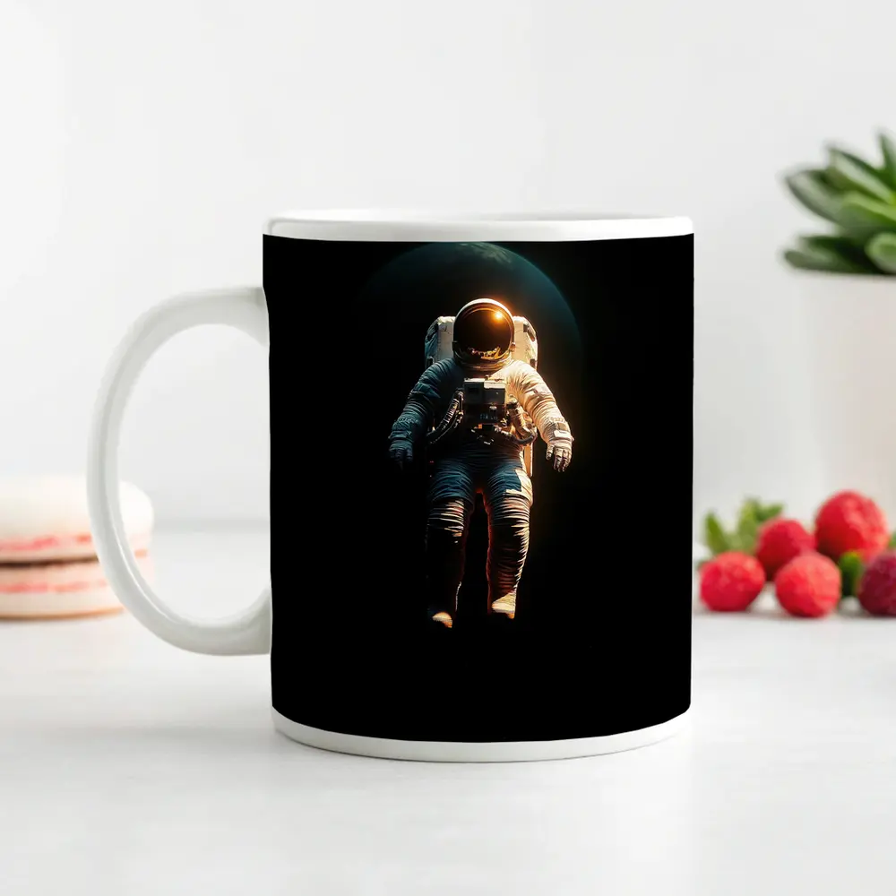 Astronaut Floating in Dark Space Earth – Mugs